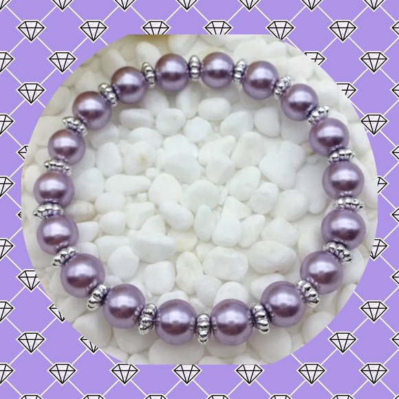 💜NEW LT Purple 8mm Glass Pearl/Silv Stret - Picture 1 of 2